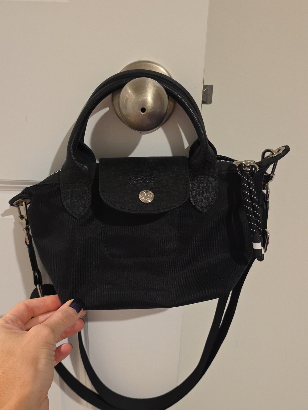 Longchamp Small Black Nylon Mini Crossbody with Top Handles